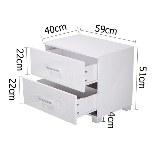 Artiss High Gloss Two Drawers Bedside Table - White freeshipping - Awezingly