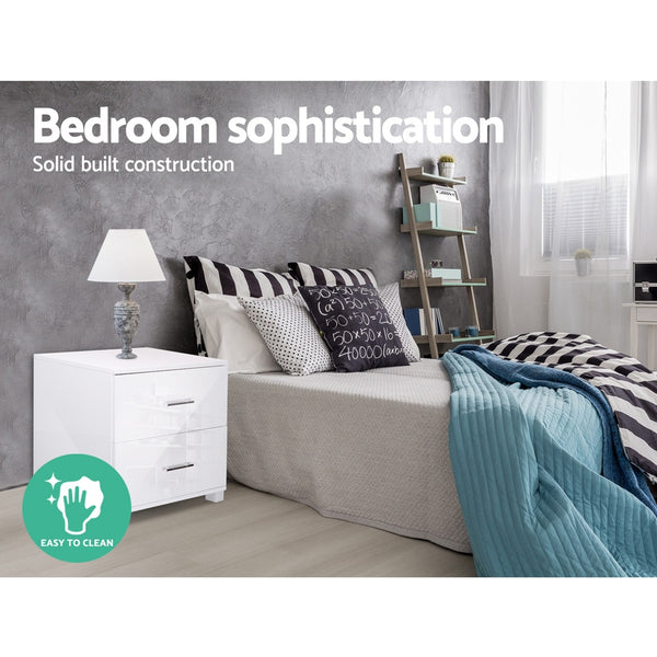 Artiss High Gloss Two Drawers Bedside Table - White freeshipping - Awezingly