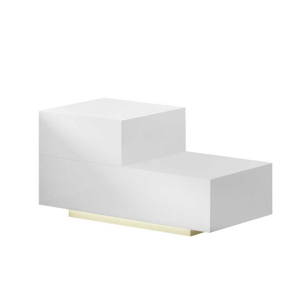 Artiss Bedside Tables 2 Drawers Side Table RGB LED High Gloss Nightstand White Artiss