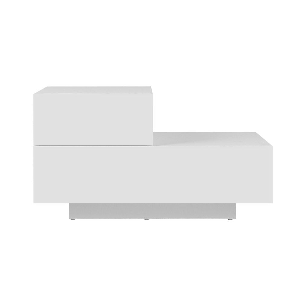 Artiss Bedside Tables 2 Drawers Side Table RGB LED High Gloss Nightstand White Artiss