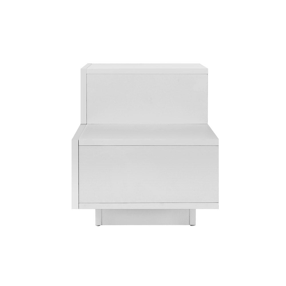 Artiss Bedside Tables 2 Drawers Side Table RGB LED High Gloss Nightstand White Artiss