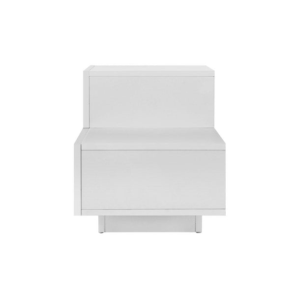 Artiss Bedside Tables 2 Drawers Side Table RGB LED High Gloss Nightstand White Artiss