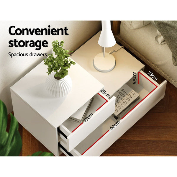 Artiss Bedside Tables 2 Drawers Side Table RGB LED High Gloss Nightstand White Artiss