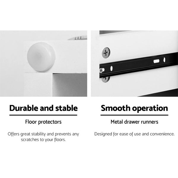 Artiss Bedside Tables 2 Drawers Side Table RGB LED High Gloss Nightstand White Artiss