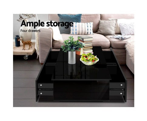 Artiss Modern Coffee Table 4 Storage Drawers High Gloss Black freeshipping - Awezingly