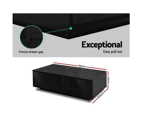 Artiss Modern Coffee Table 4 Storage Drawers High Gloss Black freeshipping - Awezingly
