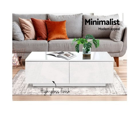 Artiss Modern Coffee Table 4 Storage Drawers High Gloss Living Room Furniture White freeshipping - Awezingly