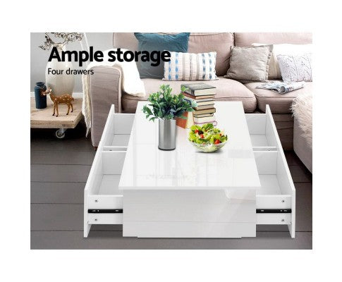 Artiss Modern Coffee Table 4 Storage Drawers High Gloss Living Room Furniture White freeshipping - Awezingly