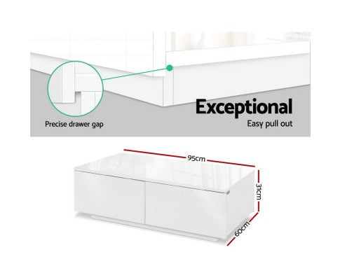 Artiss Modern Coffee Table 4 Storage Drawers High Gloss Living Room Furniture White freeshipping - Awezingly