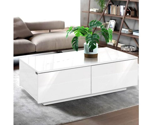 Artiss Modern Coffee Table 4 Storage Drawers High Gloss Living Room Furniture White freeshipping - Awezingly