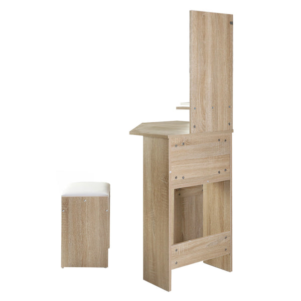 Artiss Corner Dressing Table Mirror Stool Set Makeup Vanity Desk Chair Oak freeshipping - Awezingly