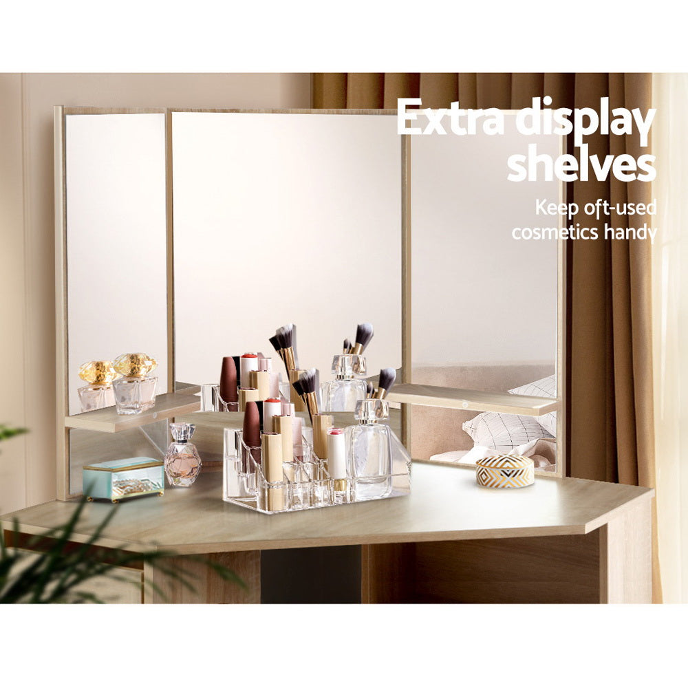 Artiss Corner Dressing Table Mirror Stool Set Makeup Vanity Desk Chair Oak freeshipping - Awezingly