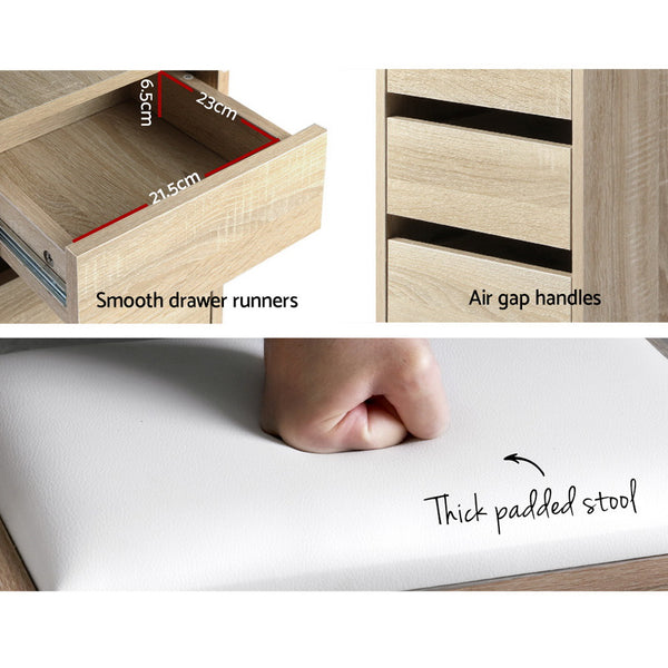 Artiss Corner Dressing Table Mirror Stool Set Makeup Vanity Desk Chair Oak freeshipping - Awezingly