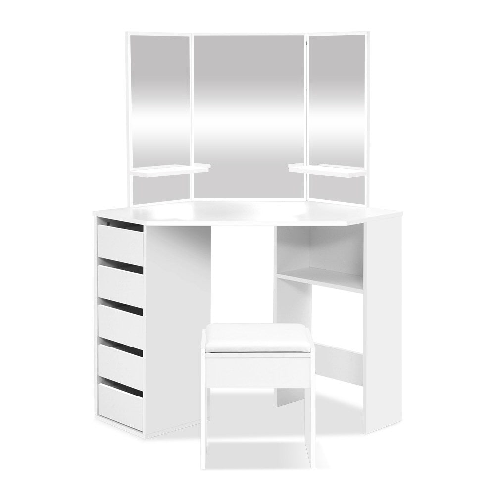Artiss Corner Dressing Table With Mirror Stool White Mirrors Makeup Tables Chair freeshipping - Awezingly