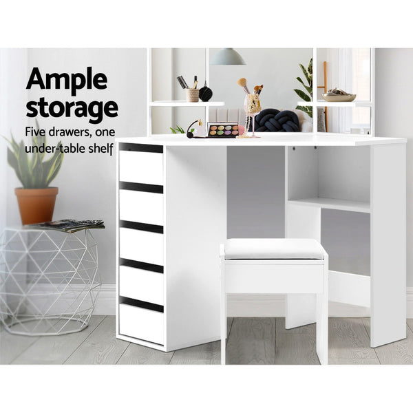 Artiss Corner Dressing Table With Mirror Stool White Mirrors Makeup Tables Chair freeshipping - Awezingly