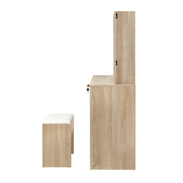 Artiss Dressing Table Stool Set Slide Mirror Makeup Vanity Desk Chair Drawer Oak freeshipping - Awezingly