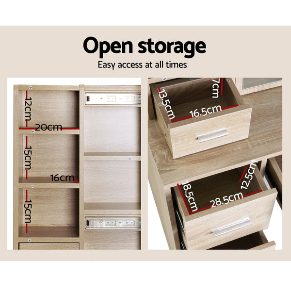 Artiss Dressing Table Stool Set Slide Mirror Makeup Vanity Desk Chair Drawer Oak freeshipping - Awezingly