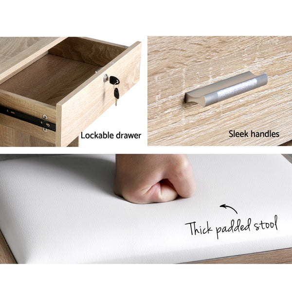 Artiss Dressing Table Stool Set Slide Mirror Makeup Vanity Desk Chair Drawer Oak freeshipping - Awezingly