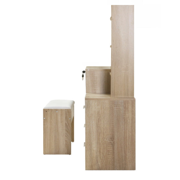 Artiss Dressing Table Mirror Stool Set Vanity Makeup Desk Organizer Drawer Oak freeshipping - Awezingly