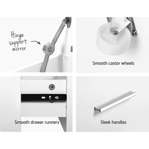 Artiss Dressing Table Bedside Tables 2-in-1 Set Hidden Makeup Mirror Storage Drawers Artiss