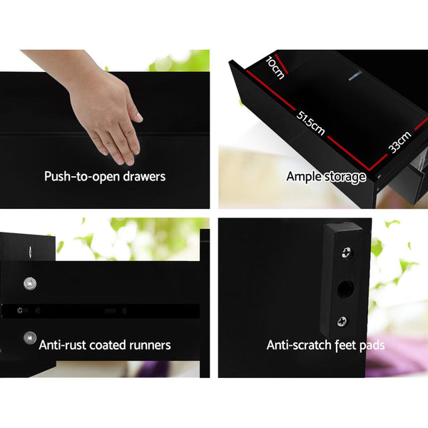 Artiss Bedside Table 2 Drawers RGB LED Side Nightstand High Gloss Cabinet Black freeshipping - Awezingly