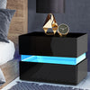 Artiss Bedside Table 2 Drawers RGB LED Side Nightstand High Gloss Cabinet Black