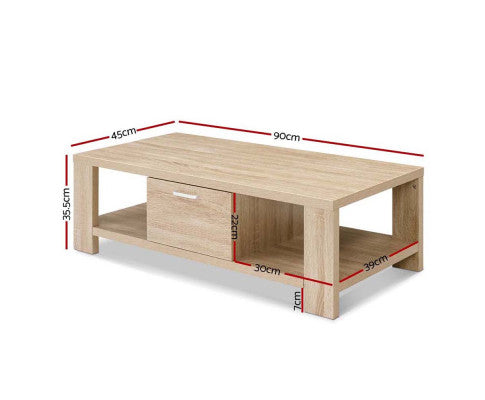 Artiss Coffee Table Wooden Shelf Storage Drawer Thick Tabletop freeshipping - Awezingly