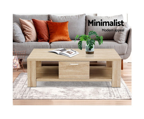 Artiss Coffee Table Wooden Shelf Storage Drawer Thick Tabletop freeshipping - Awezingly