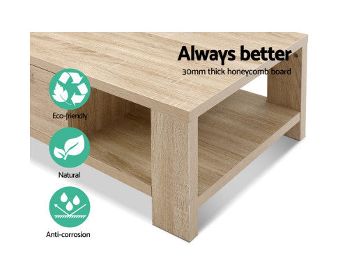 Artiss Coffee Table Wooden Shelf Storage Drawer Thick Tabletop freeshipping - Awezingly
