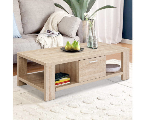 Artiss Coffee Table Wooden Shelf Storage Drawer Thick Tabletop freeshipping - Awezingly