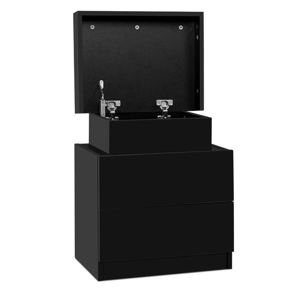 Artiss Bedside Tables 2 Drawers Side Table Storage Nightstand Black Bedroom Wood freeshipping - Awezingly