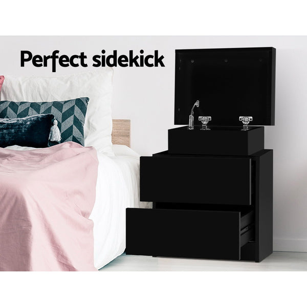 Artiss Bedside Tables 2 Drawers Side Table Storage Nightstand Black Bedroom Wood freeshipping - Awezingly