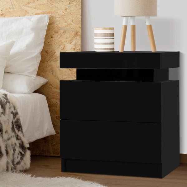 Artiss Bedside Tables 2 Drawers Side Table Storage Nightstand Black Bedroom Wood freeshipping - Awezingly