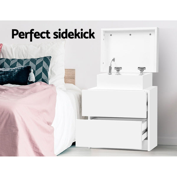 Artiss Bedside Tables 2 Drawers Side Table Storage Nightstand White Bedroom Wood freeshipping - Awezingly