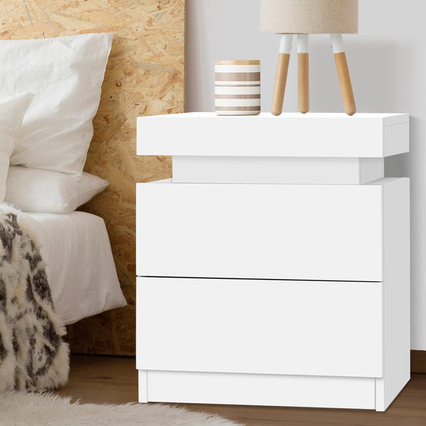 Artiss Bedside Tables 2 Drawers Side Table Storage Nightstand White Bedroom Wood freeshipping - Awezingly
