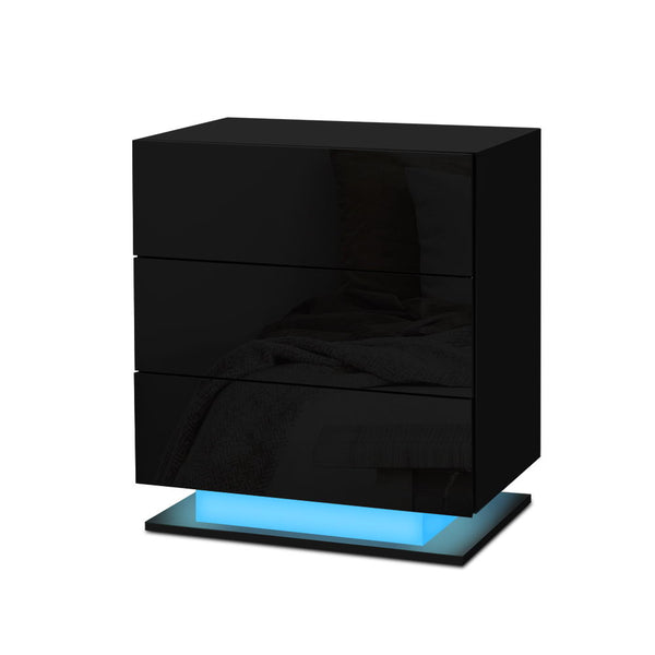 Artiss Bedside Tables Side Table RGB LED Lamp 2 Drawers Nightstand Gloss Black freeshipping - Awezingly