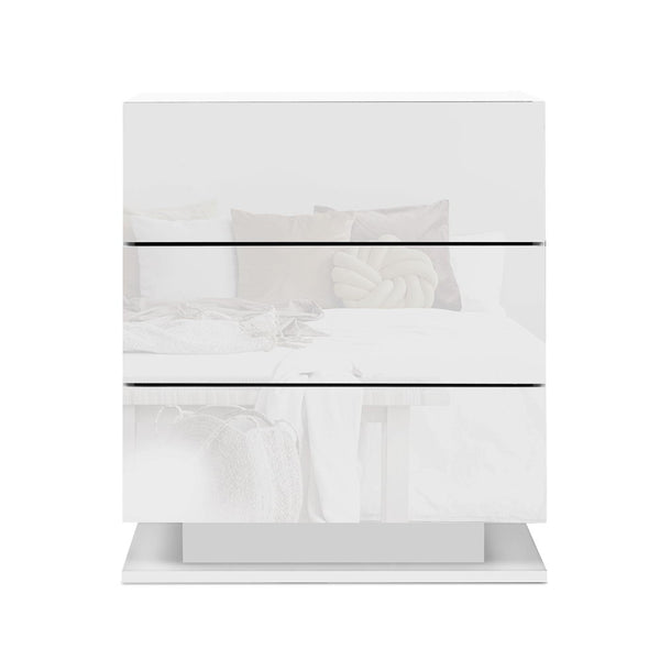 Artiss Bedside Tables Side Table RGB LED Lamp 2 Drawers Nightstand Gloss White freeshipping - Awezingly