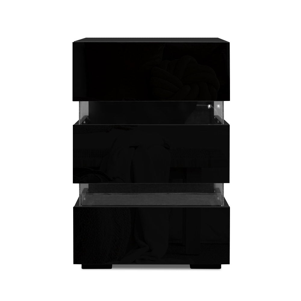 Artiss Bedside Table Side Unit RGB LED Lamp 3 Drawers Nightstand Gloss Furniture Black freeshipping - Awezingly
