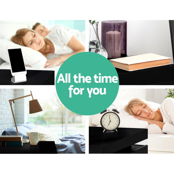 Artiss Bedside Tables Side Table 3 Drawers RGB LED High Gloss Nightstand Black freeshipping - Awezingly