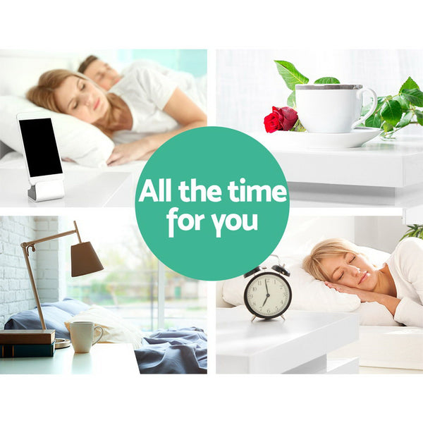 Artiss Bedside Tables Side Table 3 Drawers RGB LED High Gloss Nightstand White freeshipping - Awezingly