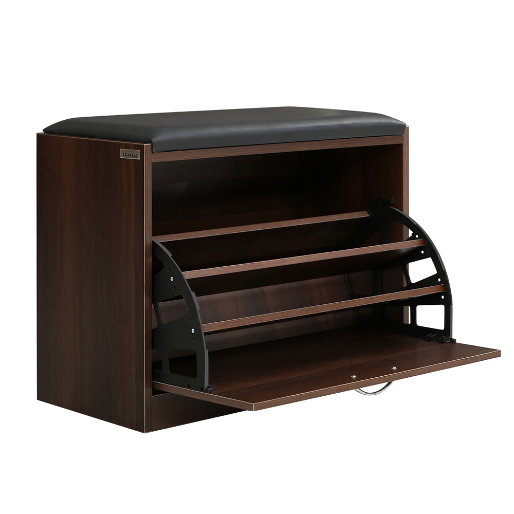 Artiss Shoe Bench Shoe Cabinet 15 Pairs Walnut Kyla Artiss