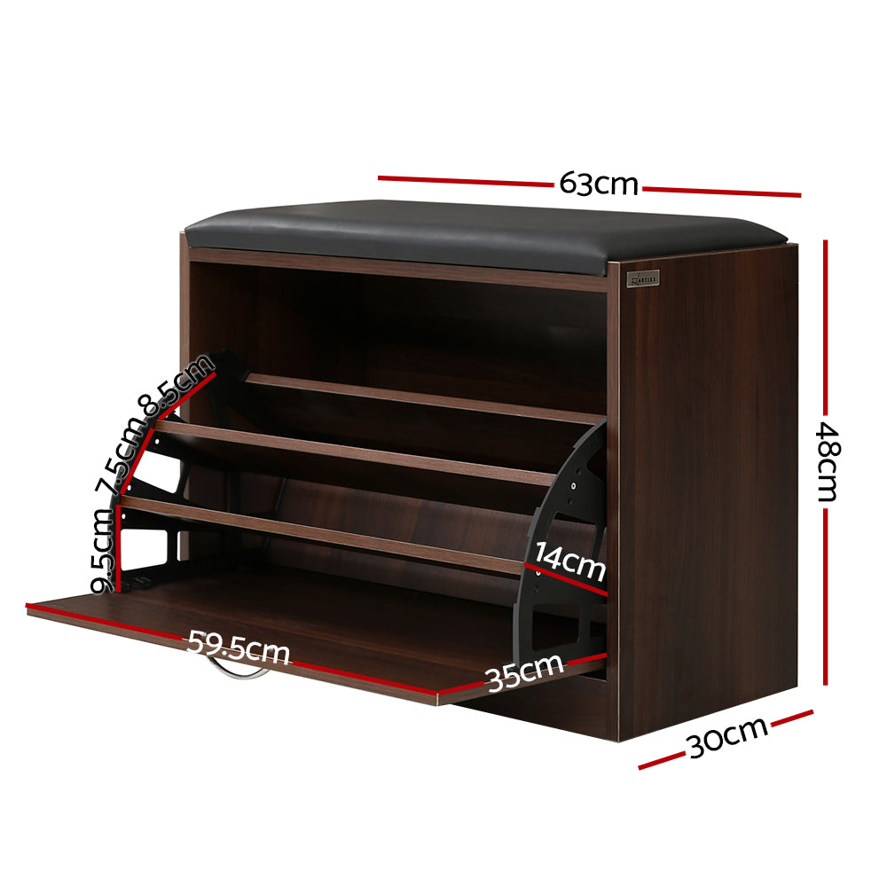 Artiss Shoe Bench Shoe Cabinet 15 Pairs Walnut Kyla Artiss