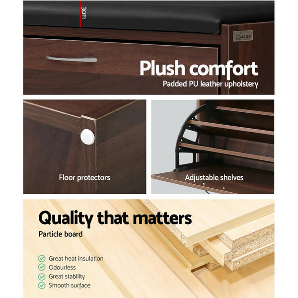 Artiss Shoe Bench Shoe Cabinet 15 Pairs Walnut Kyla Artiss