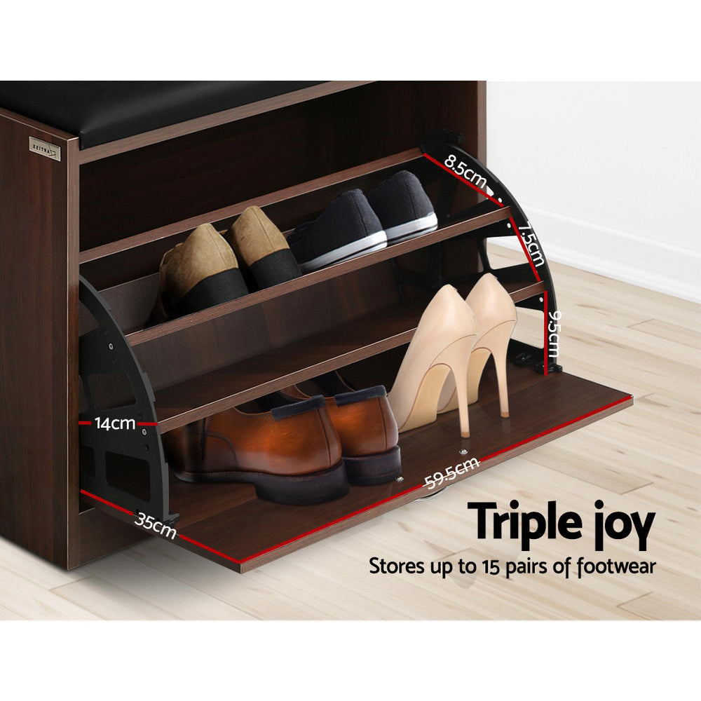 Artiss Shoe Bench Shoe Cabinet 15 Pairs Walnut Kyla Artiss