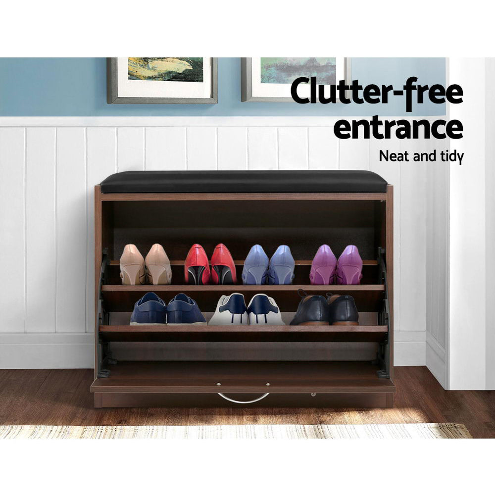 Artiss Shoe Bench Shoe Cabinet 15 Pairs Walnut Kyla Artiss