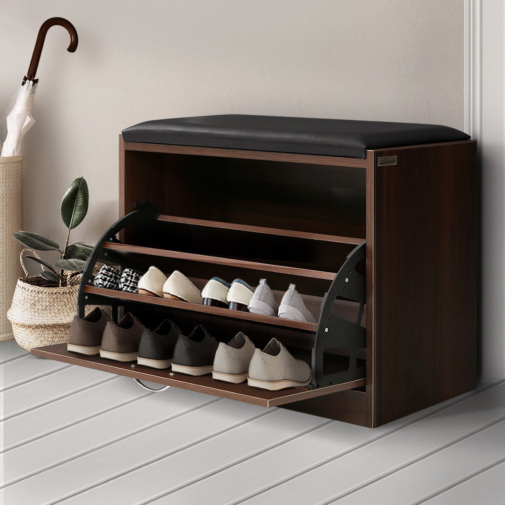 Artiss Shoe Bench Shoe Cabinet 15 Pairs Walnut Kyla Artiss