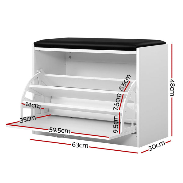 Artiss Shoe Cabinet Bench Shoes Storage Rack Organiser Drawer White 15 Pairs Artiss