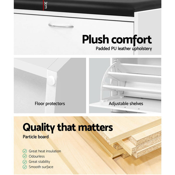 Artiss Shoe Cabinet Bench Shoes Storage Rack Organiser Drawer White 15 Pairs Artiss