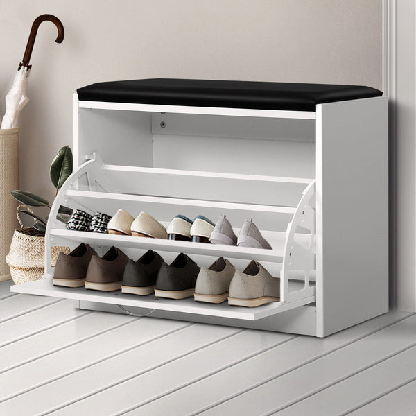 Artiss Shoe Cabinet Bench Shoes Storage Rack Organiser Drawer White 15 Pairs Artiss