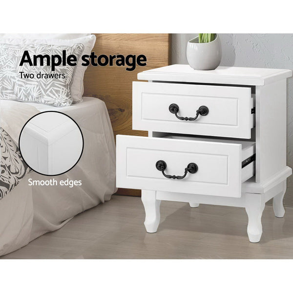 Artiss KUBI Bedside Tables 2 Drawers Side Table French Nightstand Storage Cabinet freeshipping - Awezingly